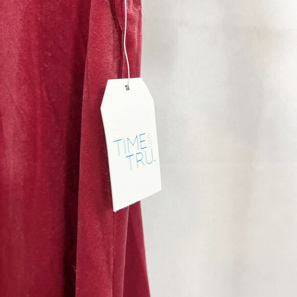NEW Time and Tru Red Velvet Ruffle Neckline Long Sleeve Dress - Size XL - Picture 3 of 7